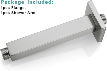 BESTILL 6 Inch Brushed Nickel Ceiling Mount Shower Arm and Flange, Square Rain Shower Arm