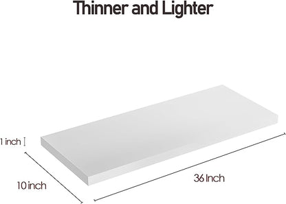 Wall Shelf Set of 1, White Floating Shelves 36 in W x 10 in D x 1 in H, Wooden Floating Wall Shelf with Invisible Brackets for Living Room/Bedroom/Bathroom/Kitchen Storage and Decor