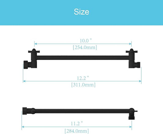 11 Inch Shower Head Extension Arm Matte Black.Solid Brass Adjustable Shower Arm Extension. Lower Or Raise Any Rain Or Handheld Showerhead To Your Height & Angle – Universal Connection