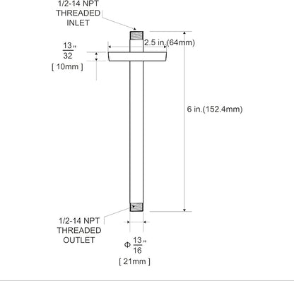 OFFO Shower Arm with Flange, 6 in Ceiling Mount Replacement Rain Shower Head Straight Arm Ceiling-Mounted For Fixed Shower Head & High Pressure Rain, Chrome