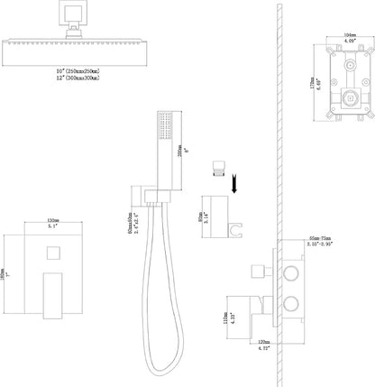 Lordear Rain Shower System Wall Mounted Shower Faucet Set - 12 Inch Stainless Steel Shower Head Handle Set and Solid Brass Valve, Chrome Polished Finish