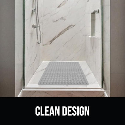 GORILLA GRIP Patented Square Shower Stall Mat, Small Bathtub Floor Mats for Stand Up Showers, Suction Cups and Drainage Holes, Machine Wash, Soft on Feet, Bathroom Accessories 21x21 Inch, Gray Opaque