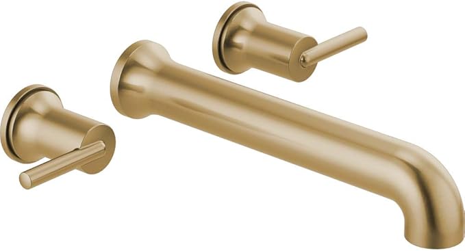 Delta Wall Mount Bathroom Faucet 3 Hole, Brushed Gold Bathroom Sink Faucet for Vanity, Champagne Bronze T5759-CZWL (Valve Not Included)