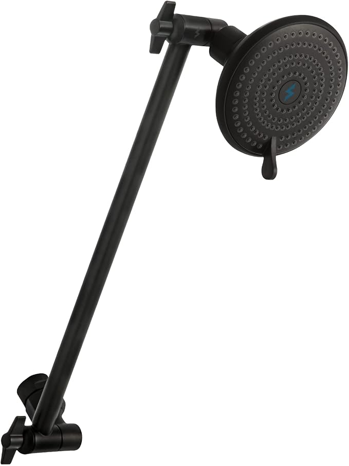 SparkPod 16" Solid Brass Shower Head Extension Arm - Flexible Height & Angle Adjustable Shower Arm Extension for Rain Showerheads with Sturdy Lock - Universal Pipe Connection (Midnight Black Matte)