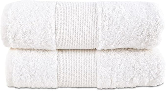 Hencely Luxury Hand Towel - Set of 2 (16x28 Inches) - Soft Turkish Cotton, Absorbent, Quick-Drying Face, Body, Kitchen, and Bathroom Towel (Hand Towels 2 Pack, White)