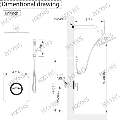 8 Inch Rainfall Shower Head and Handheld Spray Combo with 3-Way Diverter and Touch-Clean Nozzles, Rough-in Valve Body and Trim Included, Matte Black