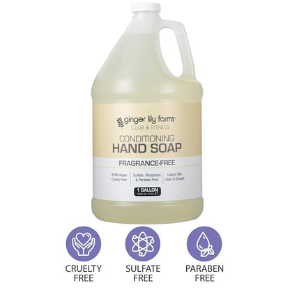 Ginger Lily Farms Club & Fitness Conditioning Liquid Hand Soap Refill, 100% Vegan & Cruelty-Free, Fragrance Free, 1 Gallon (128 fl oz) (Pack of 3)