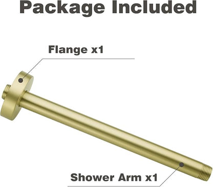10 Inches Ceiling Mount Shower Arm and Flange, Brushed Gold