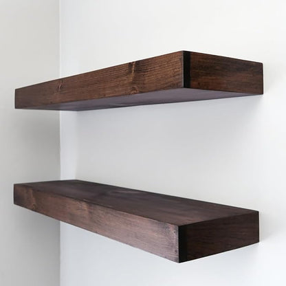 Urbandi Modern Floating Shelves 3 Inches Thick for Wall, Wide Shelves for Kitchen, Living Room, Bedroom, and Bathroom, Natural Pine Wood, Rustic Wooden Shelf, (Set of 2) (Provincial, 48Lx3Hx8D)