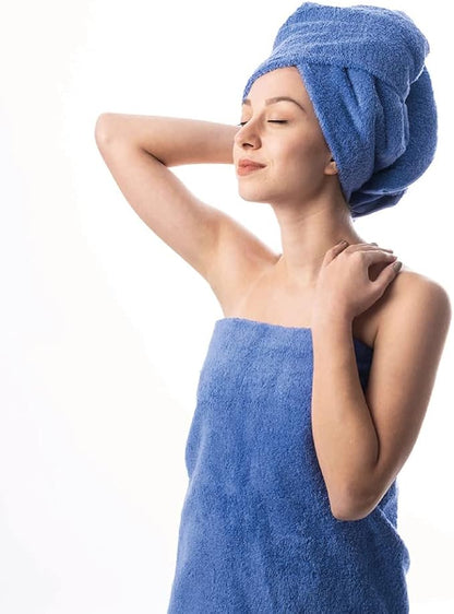 Hencely Premium Bath Towel Set of 4-28x58 Inches - High Absorbency, Quick Drying - 100% Soft Turkish Cotton Towels - Ideal for Home, Bathroom, Hotel, Spa, and Gym - Blue