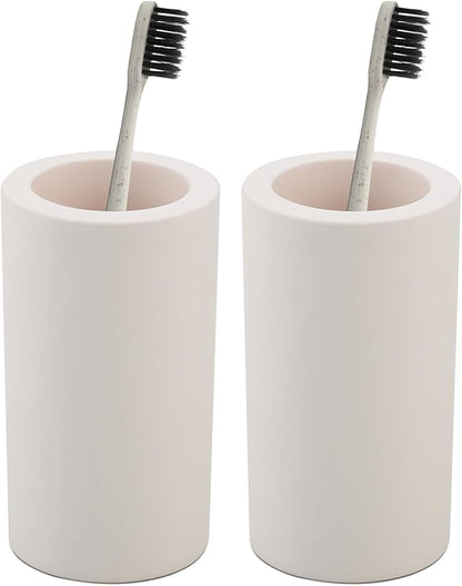 2Pcs Diatomite Toothbrush Holder for Bathroom Sink, Countertop Organizer, Quick Dry Stand Cup for Toothpaste, Razors, Makeup Brushes - Water-Absorbent & Quick-Drying (Beige, Height 4.3")