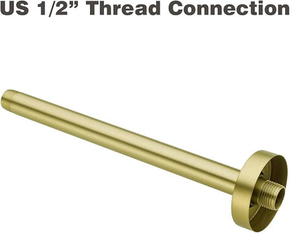10 Inches Ceiling Mount Shower Arm and Flange, Brushed Gold