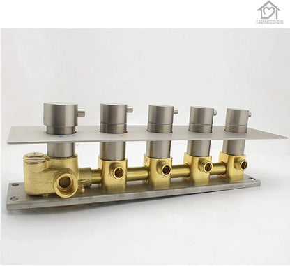 HOMEDEC Modern Solid Brass Concealed 4-Function Thermostatic Shower Diverter Mixer Valve Brushed Nickel, Can Run Simultaneously, Flows Can Be Controlled