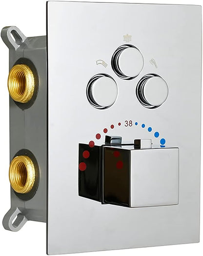3-Function Brass Shower Diverter Thermostatic Valve Pressure Balanced Mixer with Trim in Polished Chrome,Can Use All Function At a Time