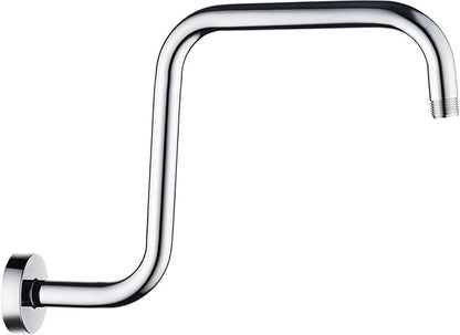 BRIGHT SHOWERS 13 Inch Shower Head Extension Arm with Flange S Shaped High Rise Extender, Long Stainless Steel Rainfall Shower Head Pipe Arm, Chrome