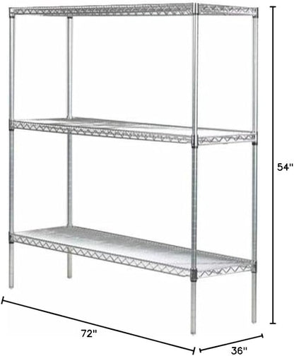 Omega 36" Deep x 72" Wide x 54" High 3 Tier Chrome Starter Shelving Unit