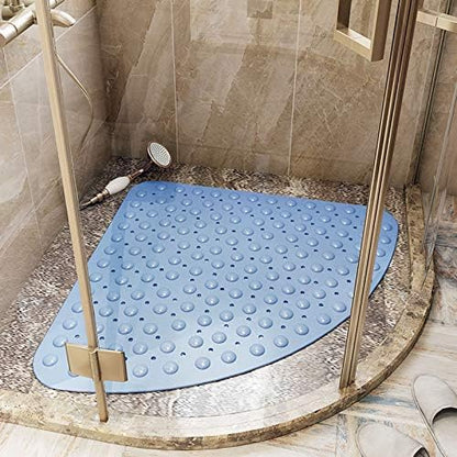 Mrcrypos Corner Shower Mats 31 x 31 Inches Bath Mat with Suction Cups and Drain Holes, Quick Dry Anti Slip Bathmat Machine Washable Shower Stall Mats for Bathroom, Baby Blue