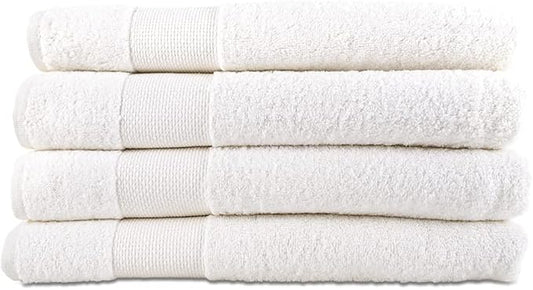 Hencely Premium Bath Towel Set of 4-28x58 Inches - High Absorbency, Quick Drying - 100% Soft Turkish Cotton Towels - Ideal for Home, Bathroom, Hotel, Spa, and Gym - White