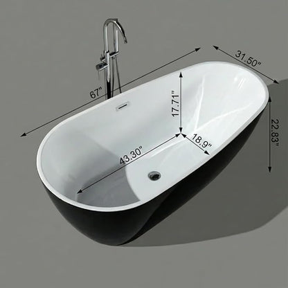 67" Freestanding Acrylic Bathtub, Deep Soaking Tub with Non-Slip Base & Chrome Drain, cUPC Certified, Black Pearl