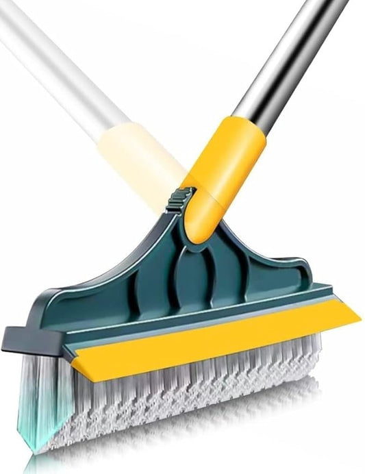 2 in 1 Cleaning Floor Scrub Brush Floor Brush Scrubber New Upgraded 53.5" Long Handle Grout Brush Scrape V-Shape Stiff Bristle Cleaning Brush with Squeegee 120°Rotating Tile Brush for Bathroom