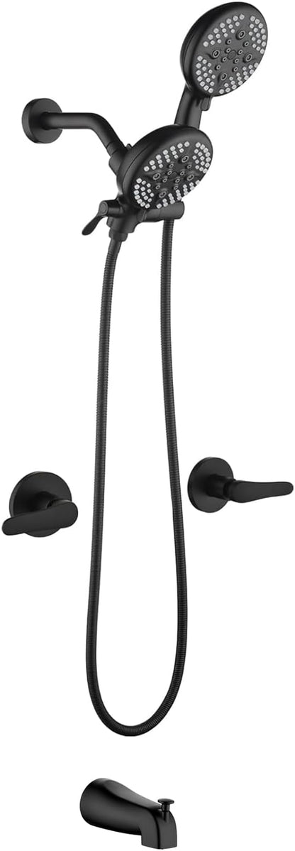 2 Handles Tub Shower Faucet Set Shower System with Tub Spout Bathtub Faucet Set Shower Tub Combo Set Complete Tub and Shower Trim Kit Matte Black