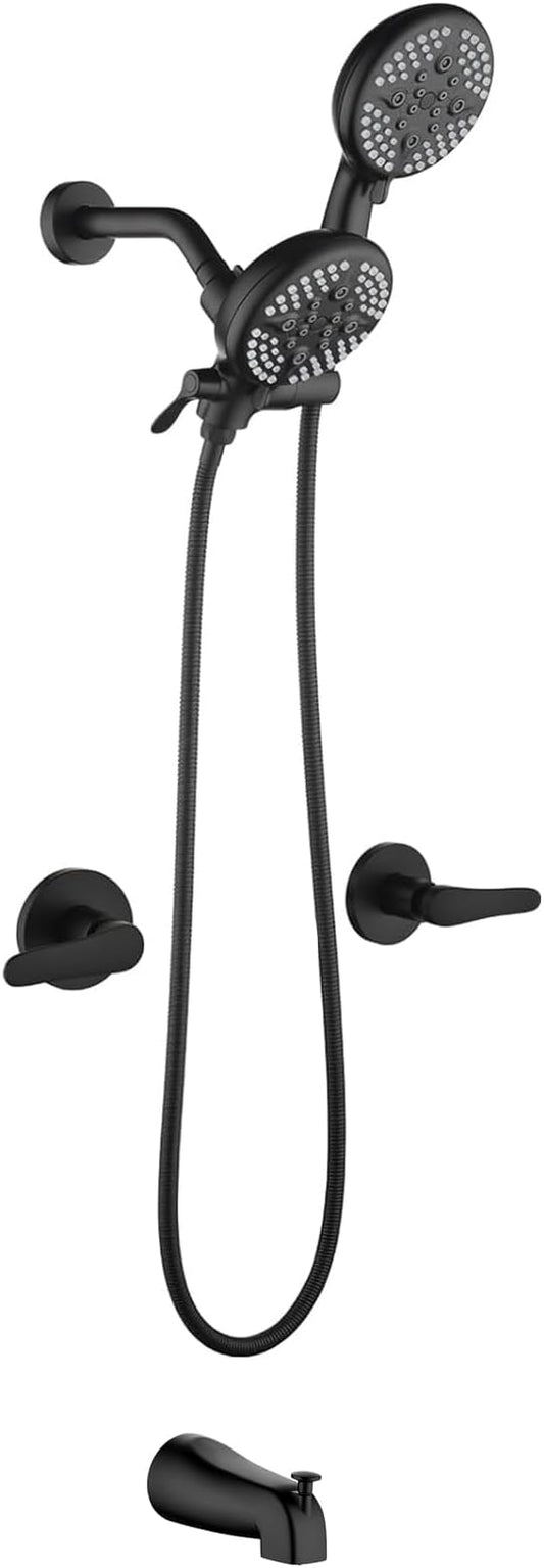 2 Handles Tub Shower Faucet Set Shower System with Tub Spout Bathtub Faucet Set Shower Tub Combo Set Complete Tub and Shower Trim Kit Matte Black