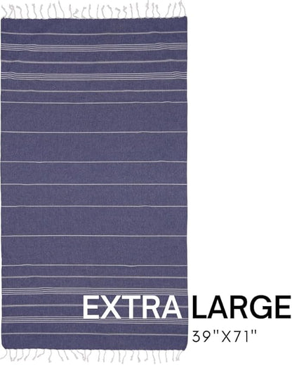BAY LAUREL Turkish Beach Towel with Travel Bag 39 x 71 Quick Dry Sand Free Lightweight Large Oversized Towels Light - Pack of 4 (Pack of 4 - Dark Blue with Yellow Floral)
