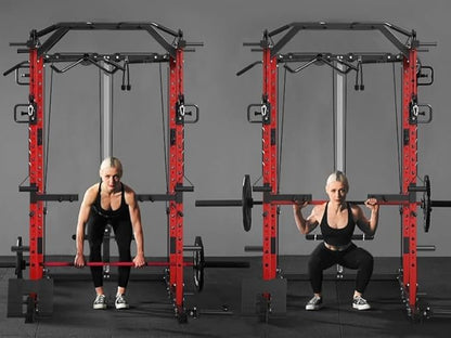 Mikolo Power Cage, Power Rack with Cable Crossover System, 1500LBS Squat Rack with LAT Pull Down System, Workout Cage with Pulley System for Fitness Home Gym