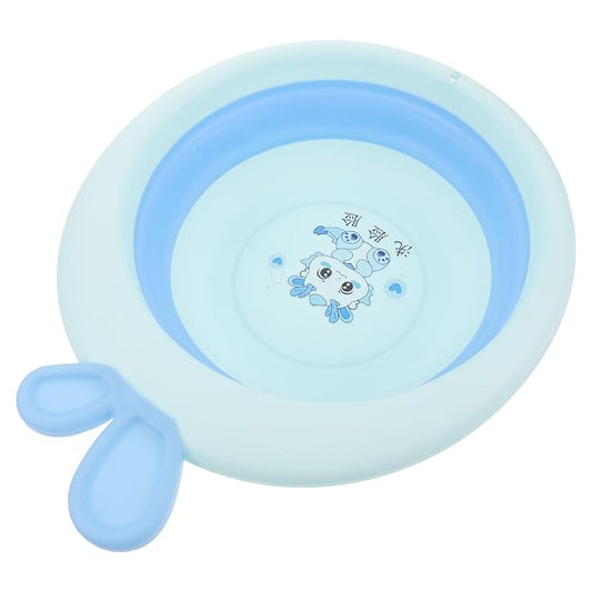 Collapsible Wash Basin and Portable Sink Tub for Newborns, Cartoon Blue, Lightweight Plastic Foldable Washbasin for Travel and Home Bathing