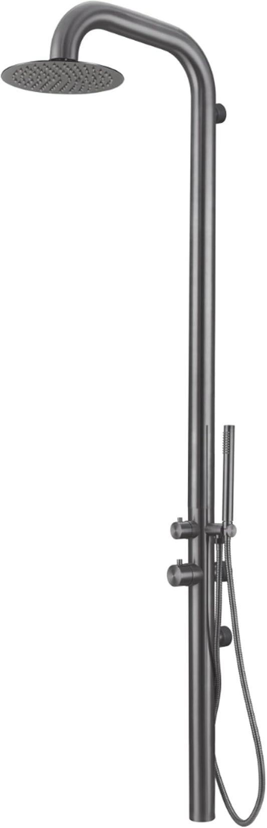 HEATGENE Outdoor Shower with Body Jets and Handheld, Wall-Mounted Shower Head for Outside/Poolside/Patio Drench Shower - Grey