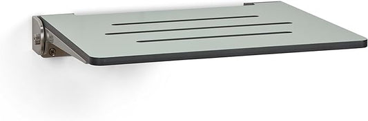 18 inch Silhouette Slimline Folding Wall Mount Shower Bench Seat, Sea Green Seat with Silver Frame