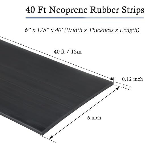 Neoprene Rubber Strips Self Adhesive Solid Rubber Sheets, Rolls & Strips for DIY Gaskets Crafts Pads Seals Warehouse Flooring Neoprene Sheet with Adhesive Backing (6" Wide x 1/8" Thick x 40' Long)