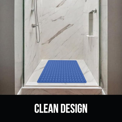 GORILLA GRIP Patented Square Shower Stall Mat, Small Bathtub Floor Mats for Stand Up Showers, Suction Cups, Drain Holes, Machine Wash, Soft on Feet, Bathroom Accessories 21x21 Inch, Royal Blue Opaque