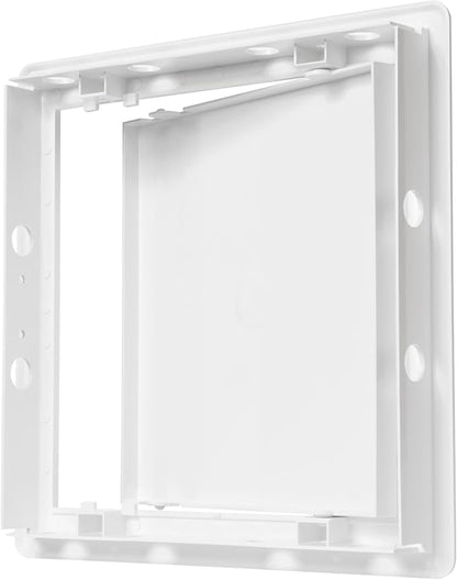 8" x 8" White Plastic Access Panel. Service Shaft Door Panel. Plumbing, Electricity, Heating, Alarm Wall Access Panel for Drywall. Bathroom Services Access Hole Cover. (8" x 8")
