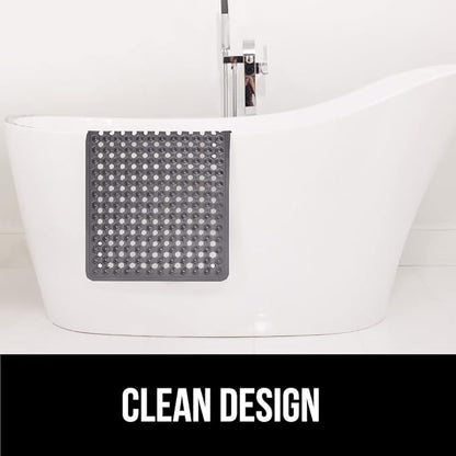 GORILLA GRIP Patented Bath Tub Shower Mat, Machine Washable Bathtub Floor Liner Mats, Suction Cups and Drain Holes to Keep Tubs Clean, Soft on Feet, Bathroom Essentials, 35x16 Inch, Gray Opaque
