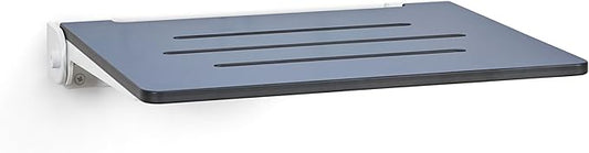 18 inch Silhouette Slimline Folding Wall Mount Shower Bench Seat, Navy Seat with White Frame