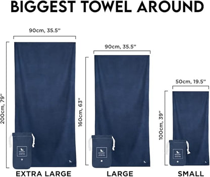 Dock & Bay Beach Towel - Quick Dry, Sand Free - Compact, Lightweight - 100% Recycled - Includes Bag - Essential - Deep Sea Navy - Large (160x90cm, 63x35)
