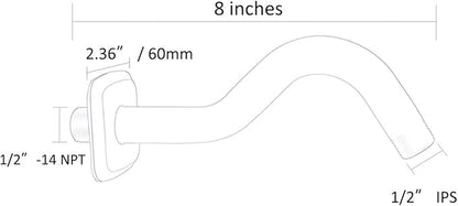 TRUSTMI Curved Shower Arm with Flange, 8-inch S-Shape Stainless Steel Top Shower Head Extension Replacement, Wall Mounted, Matte Black