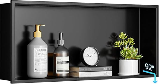 304 Stainless Steel Recessed Shelf,Over Mount Installation for Bathroom & Shower Wall,Waterproof (Black, 24 X 12 X 4 Inches)
