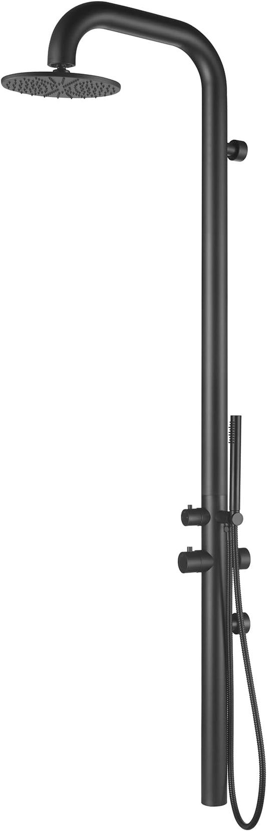 HEATGENE Outdoor Shower with Body Jets and Handheld, Wall-Mounted Shower Head for Outside/Poolside/Patio Drench Shower - Matte Black