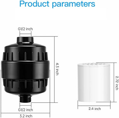 20 Stage Shower Filter Universal with Replaceable Water Filter,Bathroom shower filter head for hard water,Removing Chlorine and fluoride,Black