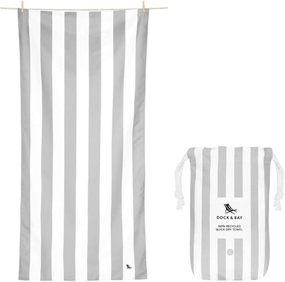 Dock & Bay Customized Beach Towel - Quick Dry, Sand Free - Compact, Lightweight - 100% Recycled - Includes Bag - Cabana Light - Goa Grey- Large