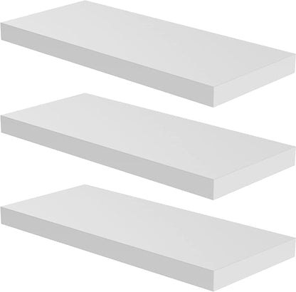 Floating Shelf, Set of 3 Wall Shelf, 24 in W x 12.75 in D x 2 in H Wooden Floating Wall Shelf with Invisible Brackets for Living Room/Bedroom/Bathroom/Kitchen Storage and Decor, White