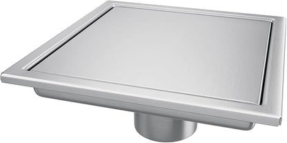 Square Shower Drain, Shower Drain 4 inch with 2 in 1 Tile-Insert Cover, Brushed AISI 304 Stainless Steel Shower Floor Drain with Hair Catcher