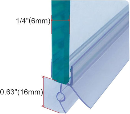 Frameless Shower Door Bottom Seal with Drip Rail for 1/4"(6mm) Glass, Length 27.5"/0.7m, Glass Door Sweep Stop Shower Leaking