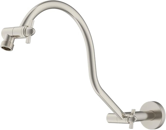 Hibbent All Metal Upgraded 18'' Shower Head Extension Arm, Shower Arm with Flange, Brass Flexible Height & Angle Adjustable Shower Extender with Lock Joint, Universal Connection, Brushed Nickel
