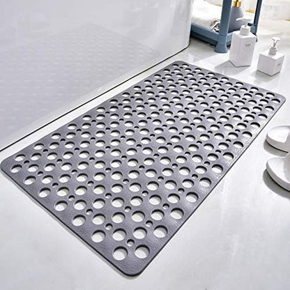 Casa and Beyond Shower Mat,Non Slip Bath Mat and Shower Mat with Suction Cups and Drain Holes,Bathroom Mat Easy to Clean Soft Machine Washable,Bathtub Mat Easy Dry&Cut (Gray,28" x 15"(Rectangular))