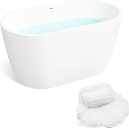 FerdY 47" Bali Acrylic Freestanding Bathtub with Headrest, Gracefully Shaped Soaking Bathtub, cUPC Certified, Toe-Tap Brushed Nickel Drain& Minimalist Linear Design Overflow& Bathtub Pillow Included