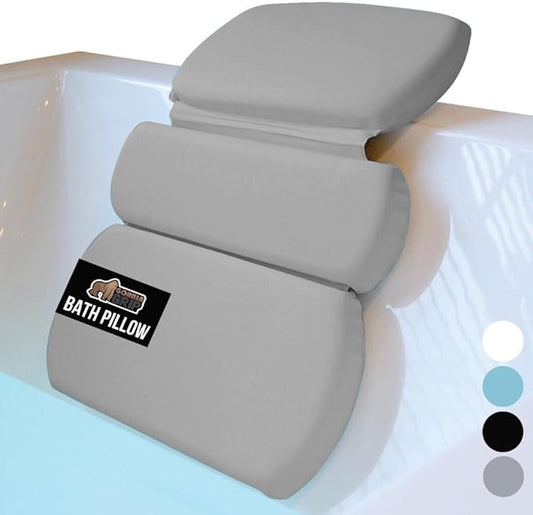 GORILLA GRIP Bath Pillow for Tub, Improved Suction Cups, Luxury Bathtub Pillows, Headrest for Neck and Back Support, Relaxing Home Spa, Hot Tubs and Bathroom Essentials, Gifts for Women, 3 Panel Gray