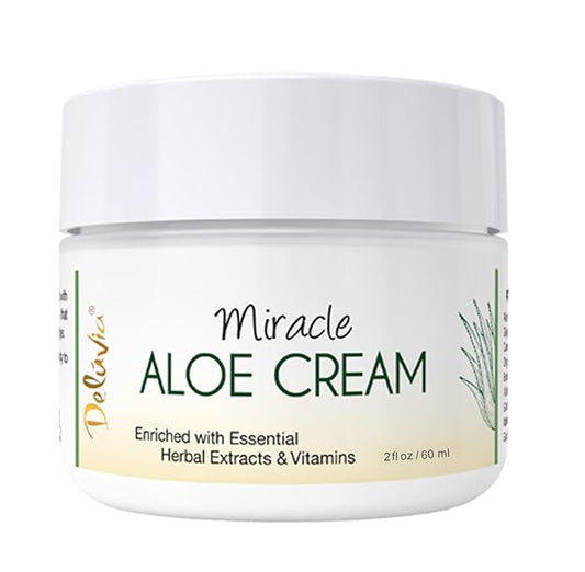 Deluvia Miracle Aloe Cream | Face & Body Moisturizer with Vitamin E & Organic Aloe Vera | Hydrating, Soothing for Dry Skin | Psoriasis, Eczema - 2 oz Compact Travel Size